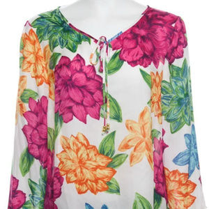 CHARTER CLUB BRIGHT WHITE MULTI COLOR FLORAL TOP